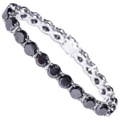 Bespoke 49.86 Carat Black Diamond 18 K White Gold Modern line Tennis Bracelet