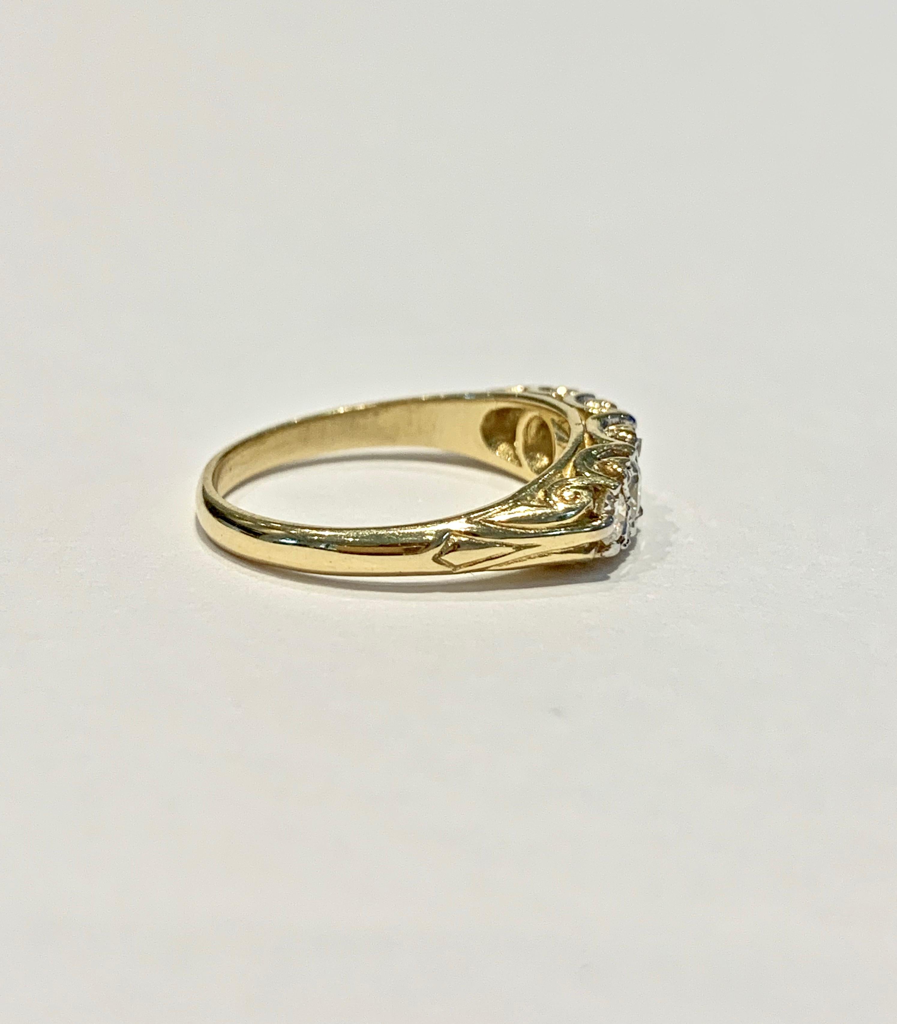 Old European Cut Bespoke 5-Stone Ring Set with 1.30 Carat Old Cut Diamonds in 18 Carat Gold For Sale
