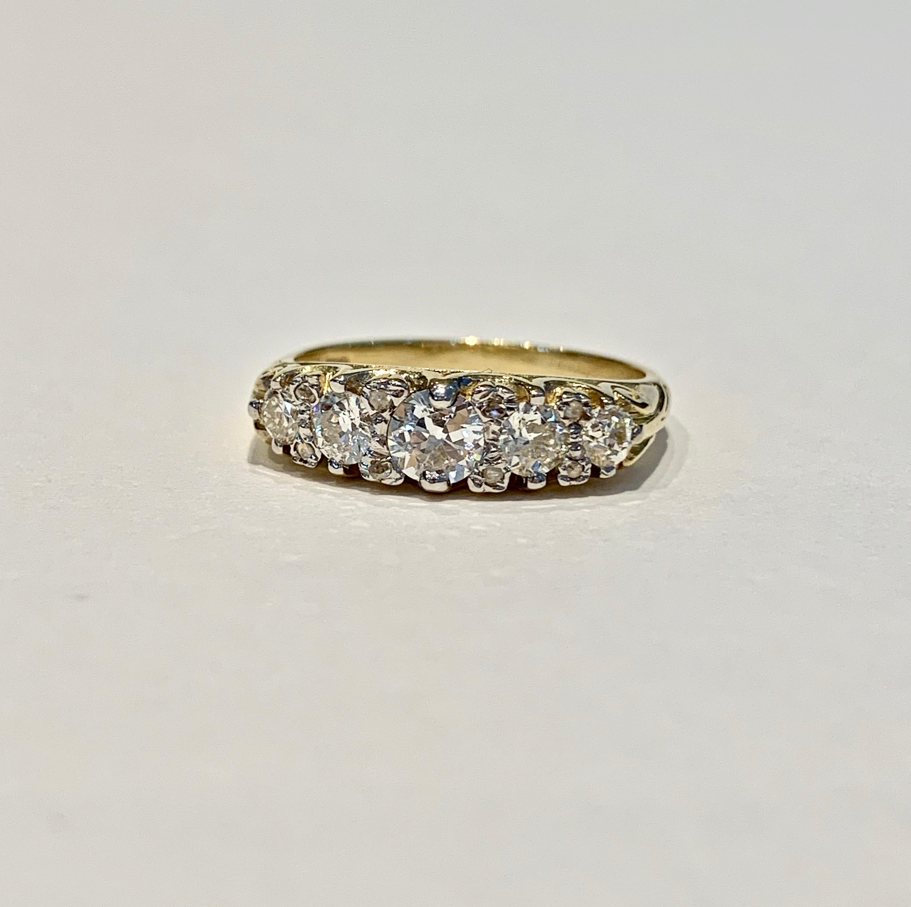 Bespoke 5-Stone Ring Set with 1.30 Carat Old Cut Diamonds in 18 Carat Gold In New Condition For Sale In Chislehurst, Kent