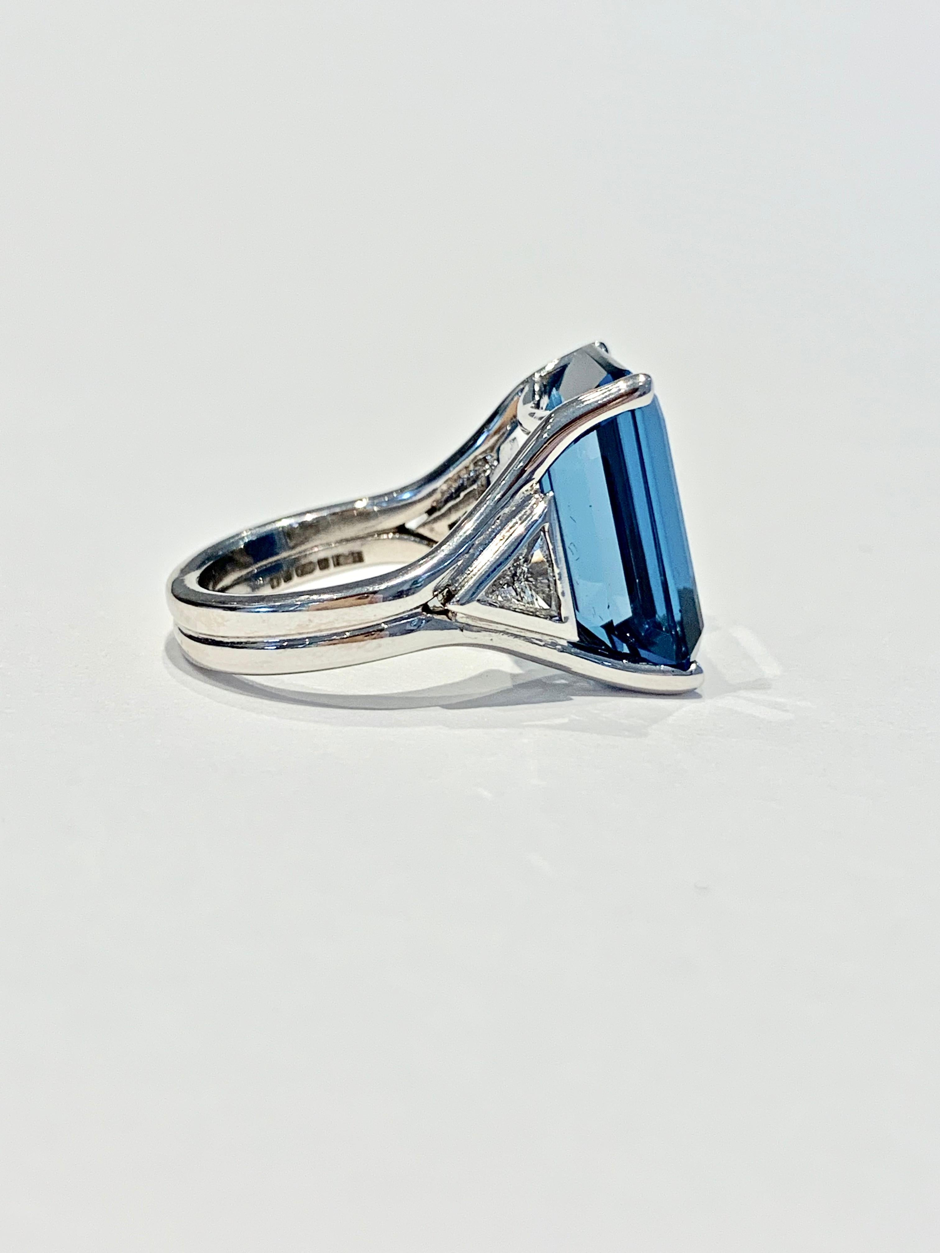 Emerald Cut Bespoke 7.20ct Octagon Cut London Blue Topaz and Diamond Ring in 18ct White Gold For Sale