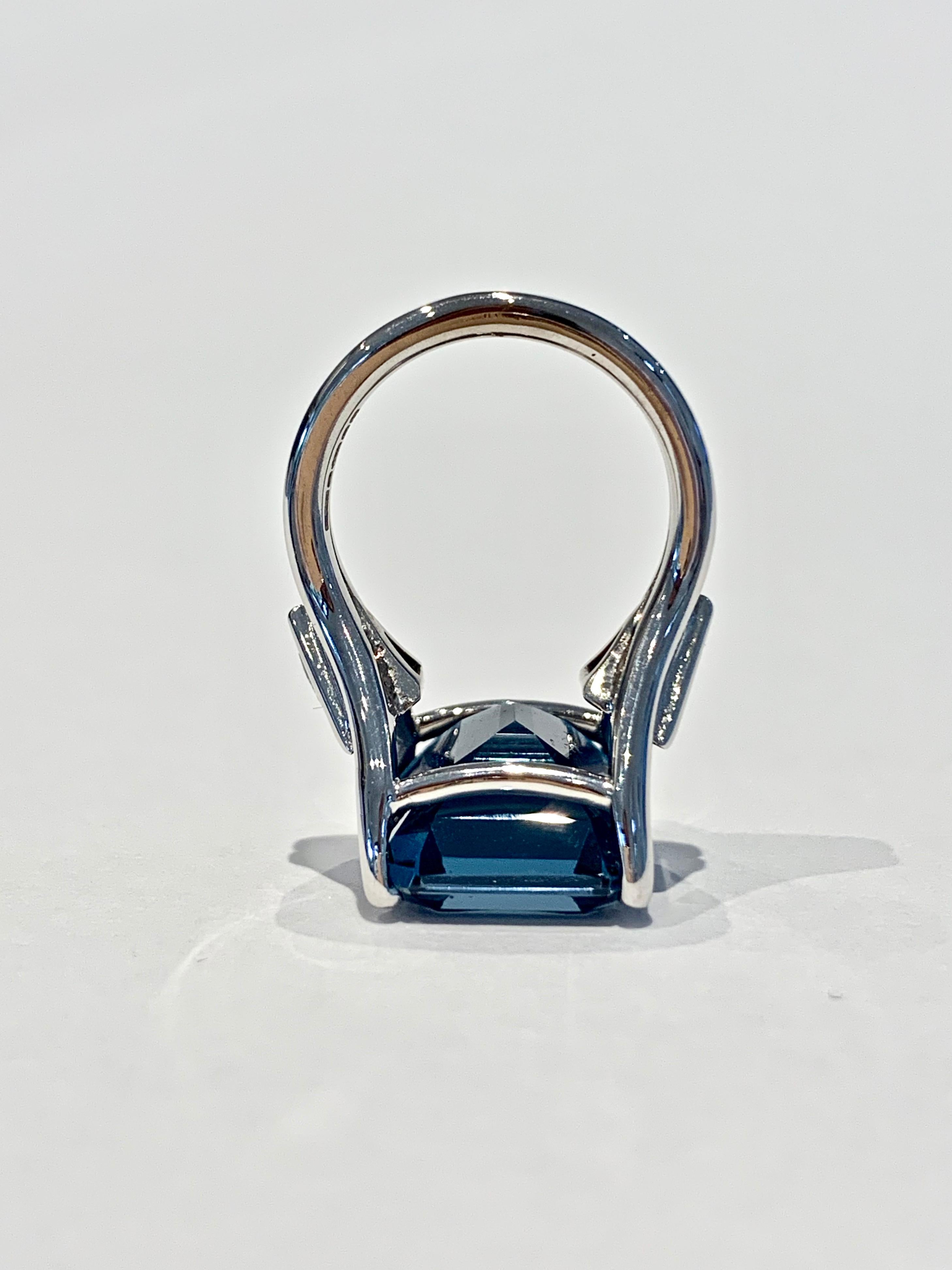 Women's Bespoke 7.20ct Octagon Cut London Blue Topaz and Diamond Ring in 18ct White Gold For Sale