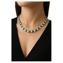 Bespoke 75 Carats Colombian Emeralds and Emerald Cut Diamond Platinum Necklace