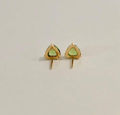 Bespoke Heart Shaped Peridot Cabochon Earrings in 18 Carat Yellow Gold
