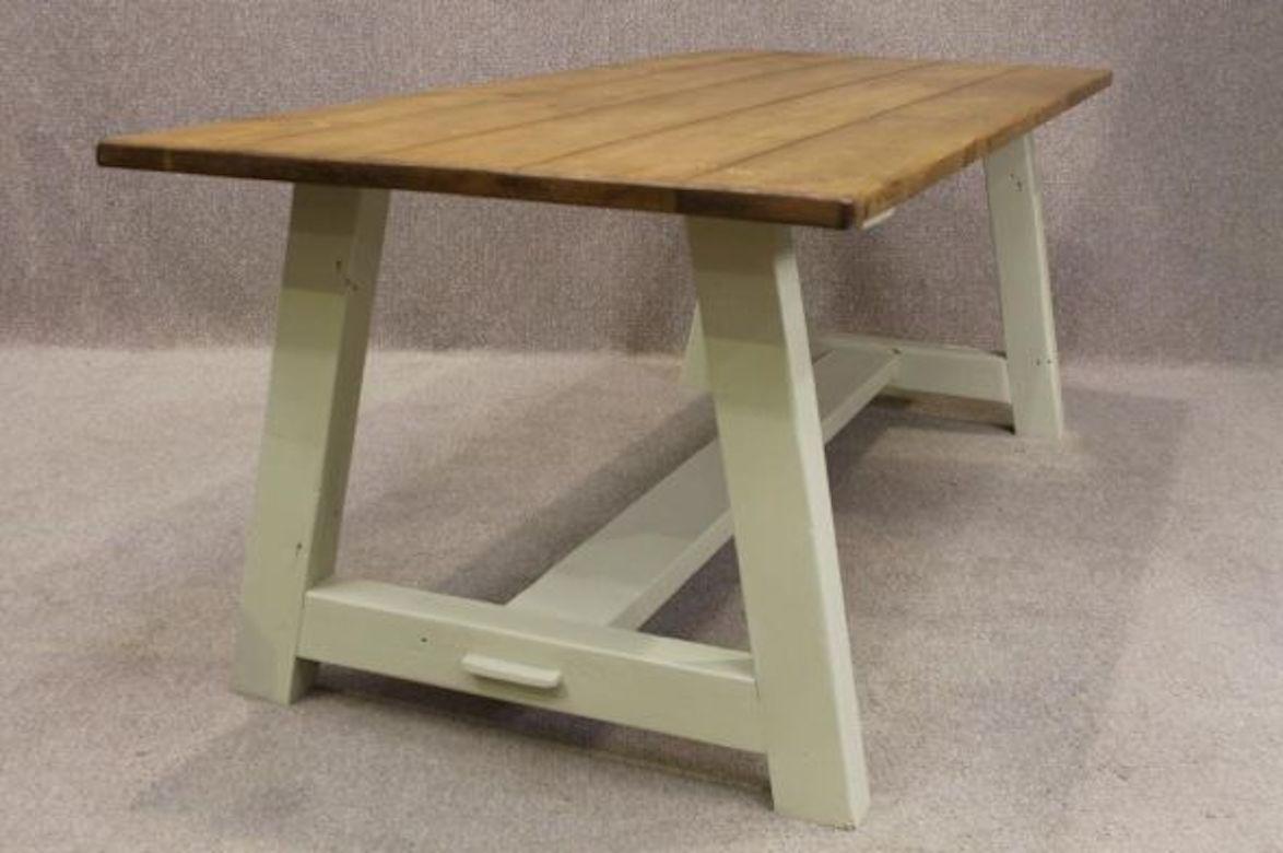 European Bespoke A-Frame Distressed Pine Table, 20th Century For Sale