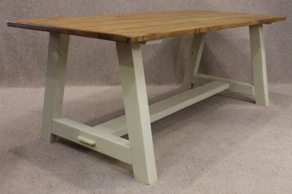 Wood Bespoke A-Frame Distressed Pine Table, 20th Century For Sale