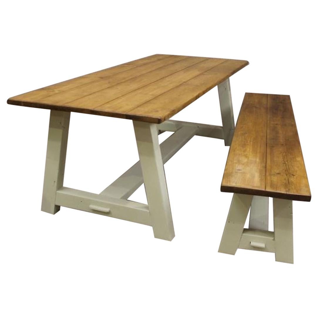 Bespoke A-Frame Distressed Pine Table, 20th Century For Sale