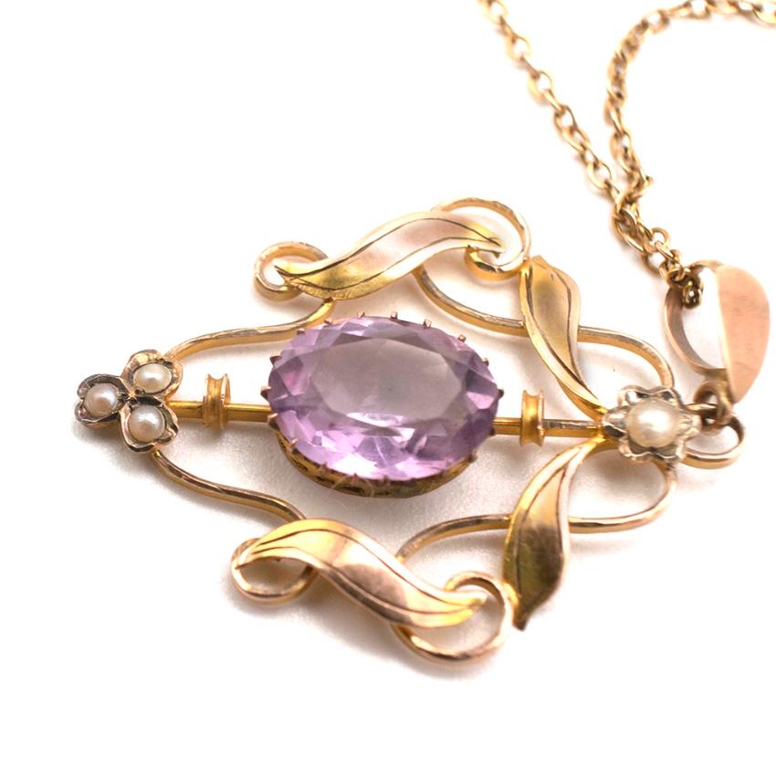 Bespoke Antique Amethyst and Pearl Necklace Necklace For Sale at