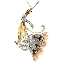 Pendentif floral ancien en diamants 6,20 carats sur mesure