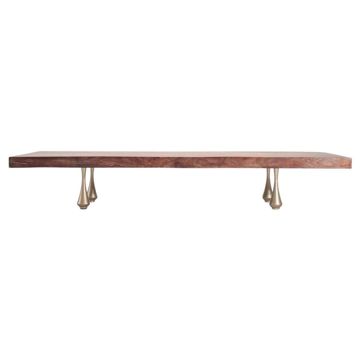 Bespoke Antique Single Slab Coffee Table, Sand Cast Brass Base by P. Tendercool For Sale