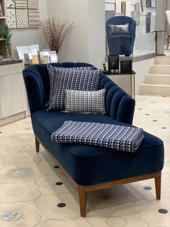 Custom Made Aphrodite Chaise with Fluted Detailing in Wood Frame and Blue Velvet