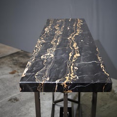 Bespoke Arabescato Corchia Black Marble Top Console Table with Plated Steel Base