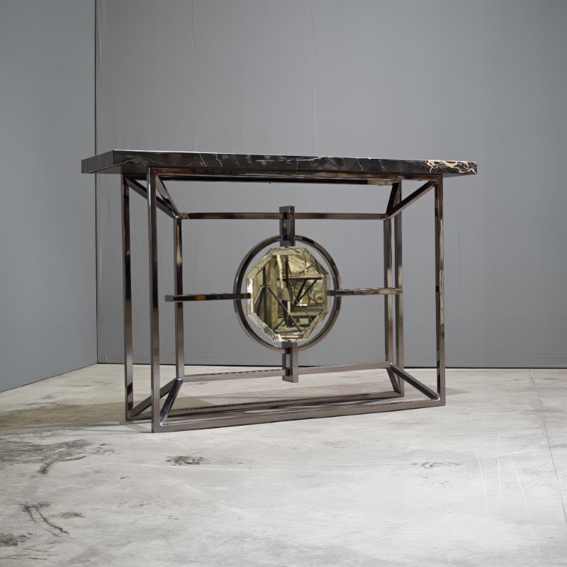 Table console Arabescato Corchia sur mesure avec base en acier plaqué Bon état - En vente à Basildon, London