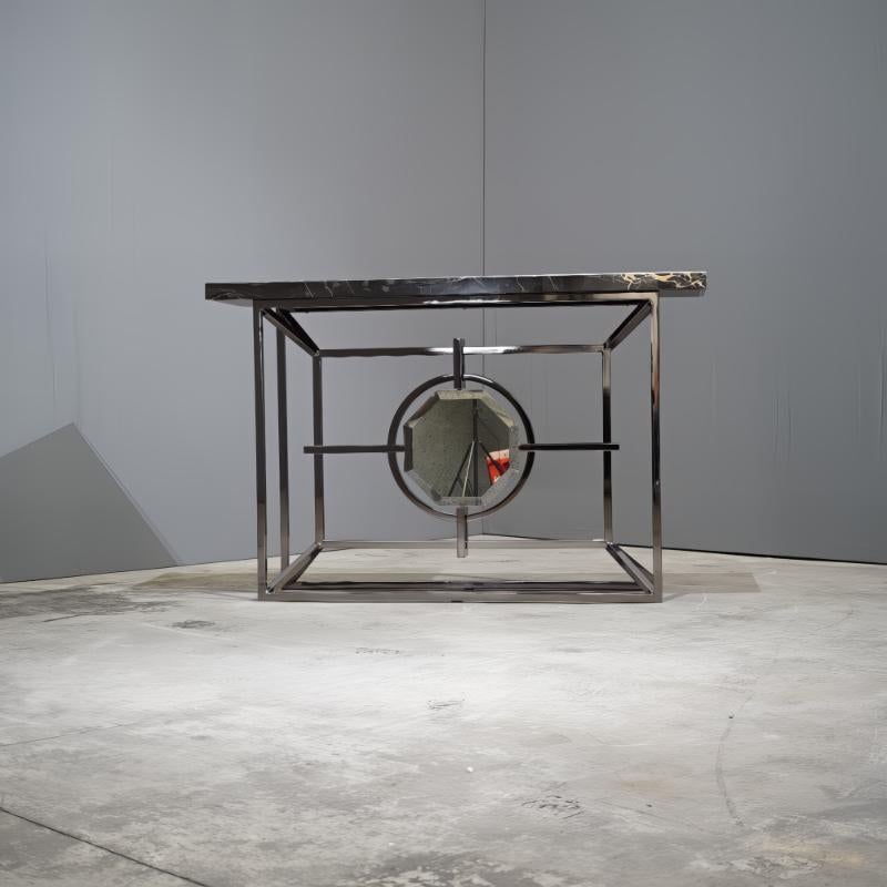 XXIe siècle et contemporain Table console Arabescato Corchia sur mesure avec base en acier plaqué en vente