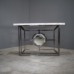 Bespoke Arabescato Corchia White Marble Top Console Table with Plated Steel Base