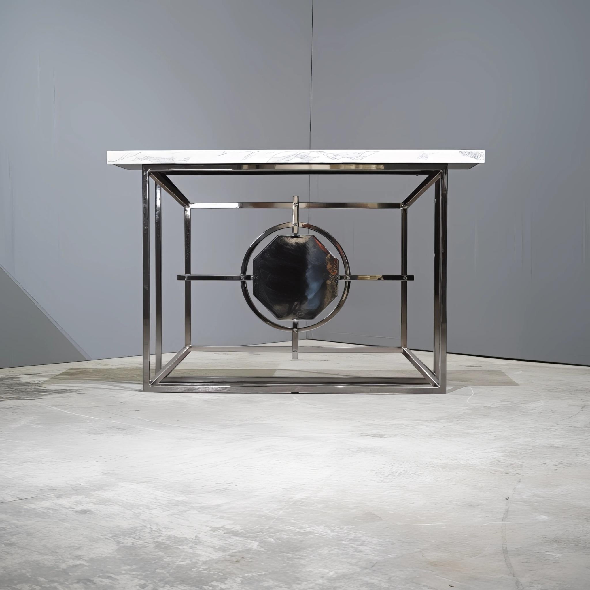 Bespoke Arabescato Corchia White Marble Top Console Table with Plated Steel Base In Good Condition For Sale In Basildon, London