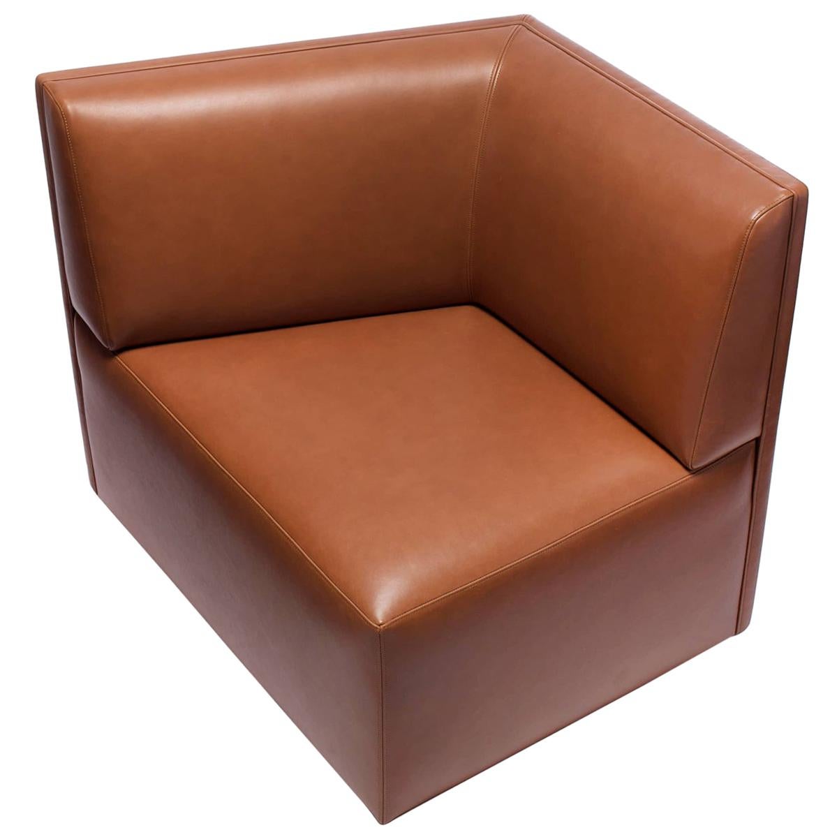 Armchair Brown Leather by Vincent Le Bourdon Handmade For Sale