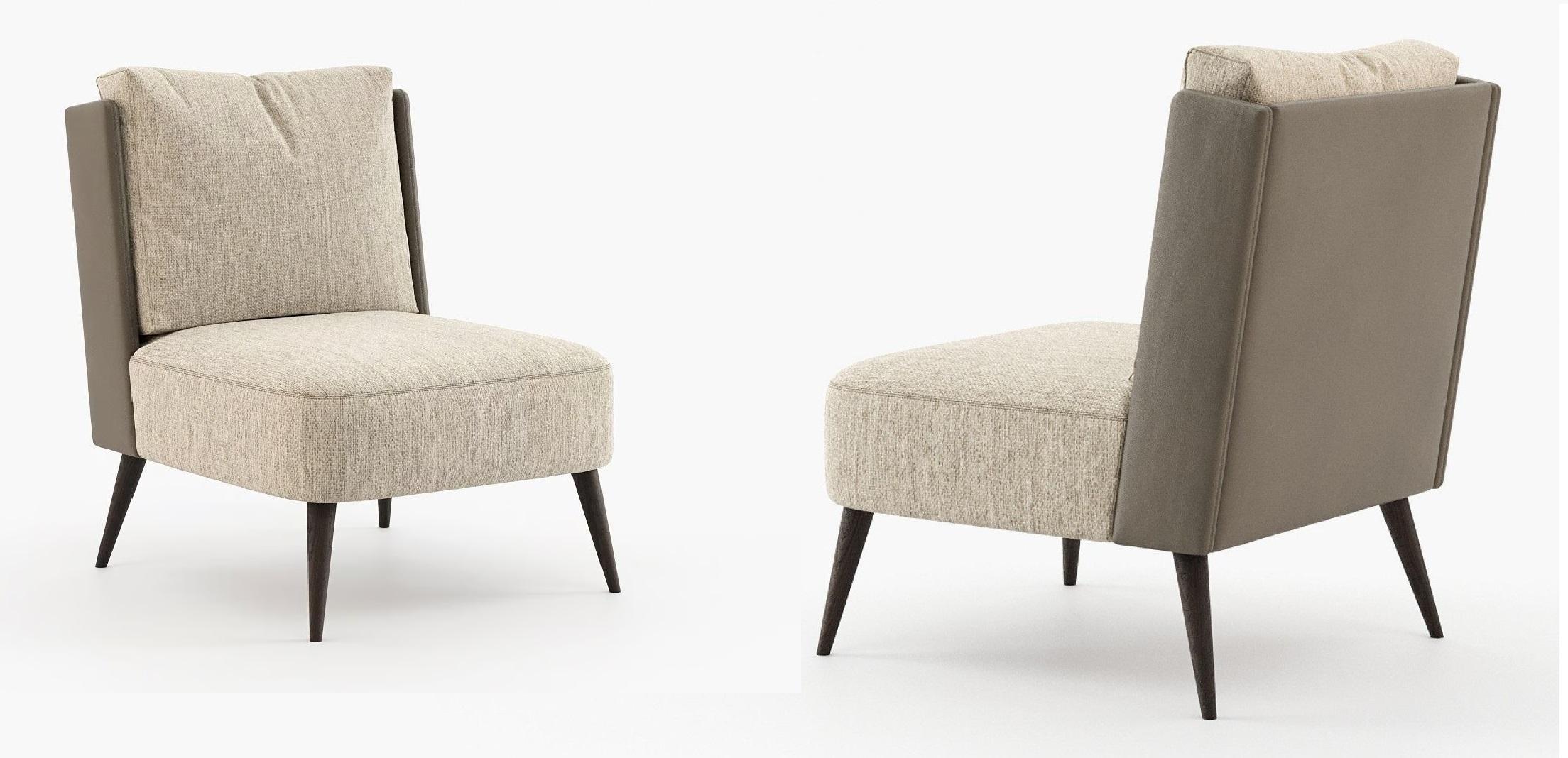 Modern Bespoke Armless Lounge Chair in Monotone Light Grey Velvet with Lacquered Legs For Sale