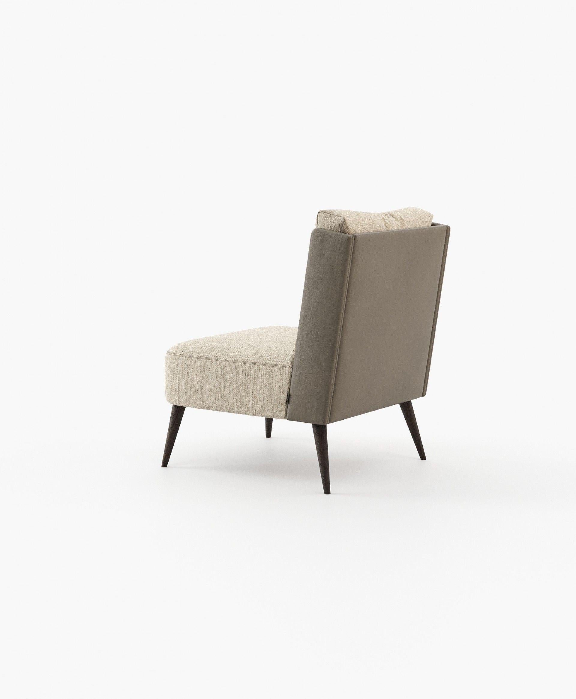 Hand-Crafted Bespoke Armless Lounge Chair in Monotone Light Grey Velvet with Lacquered Legs For Sale