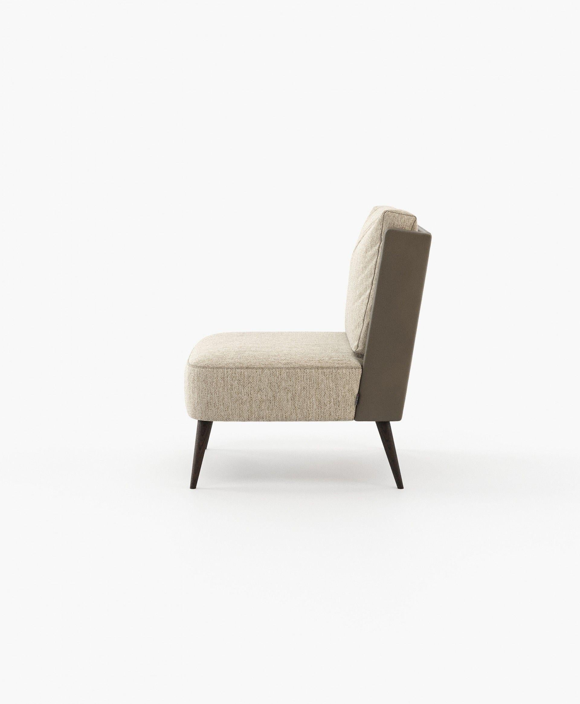 Contemporary Bespoke Armless Lounge Chair in Monotone Light Grey Velvet with Lacquered Legs For Sale
