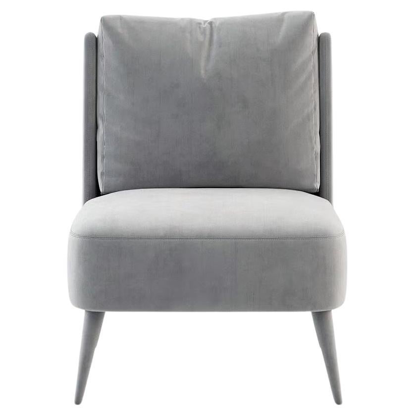 Bespoke Armless Lounge Chair in Monotone Light Grey Velvet with Lacquered Legs For Sale