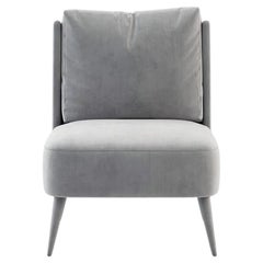 Bespoke Armless Lounge Chair in Monotone Light Grey Velvet with Lacquered Legs