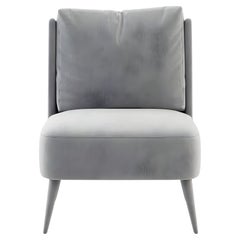 Bespoke Armless Lounge Chair in Monotone Light Grey Velvet with Lacquered Legs