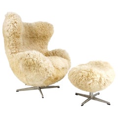 Bespoke Arne Jacobsen Egg Chair and Ottoman in California Sheepskin