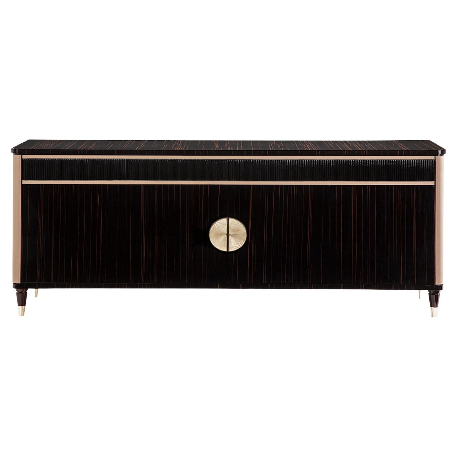 Bespoke Art Deco Design Handmade Katalox Wood & Leather 4-Drawer Sideboard For Sale