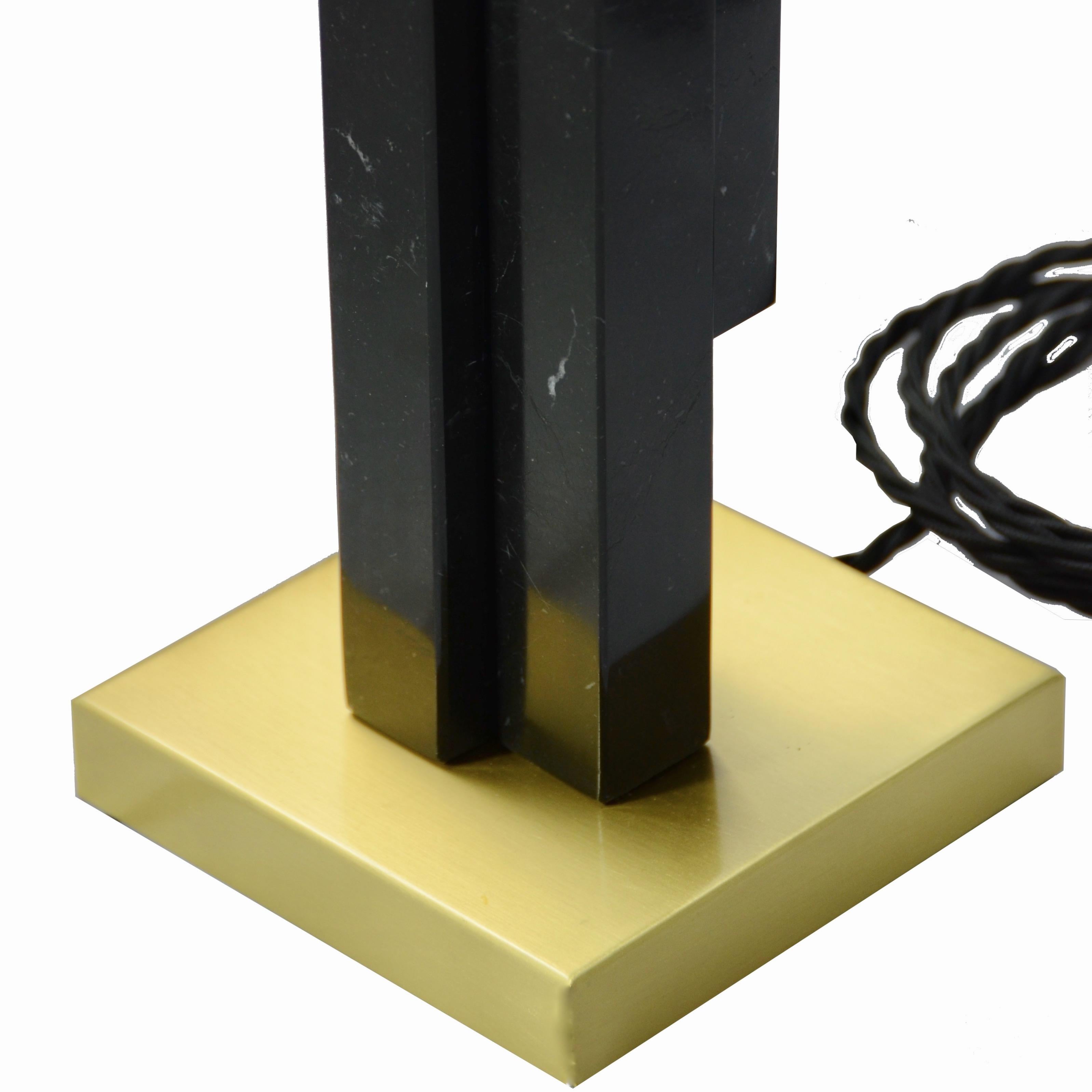 Bespoke Art Deco Design Skyline Pair of Black Marble and Satin Brass Table Lamps 7