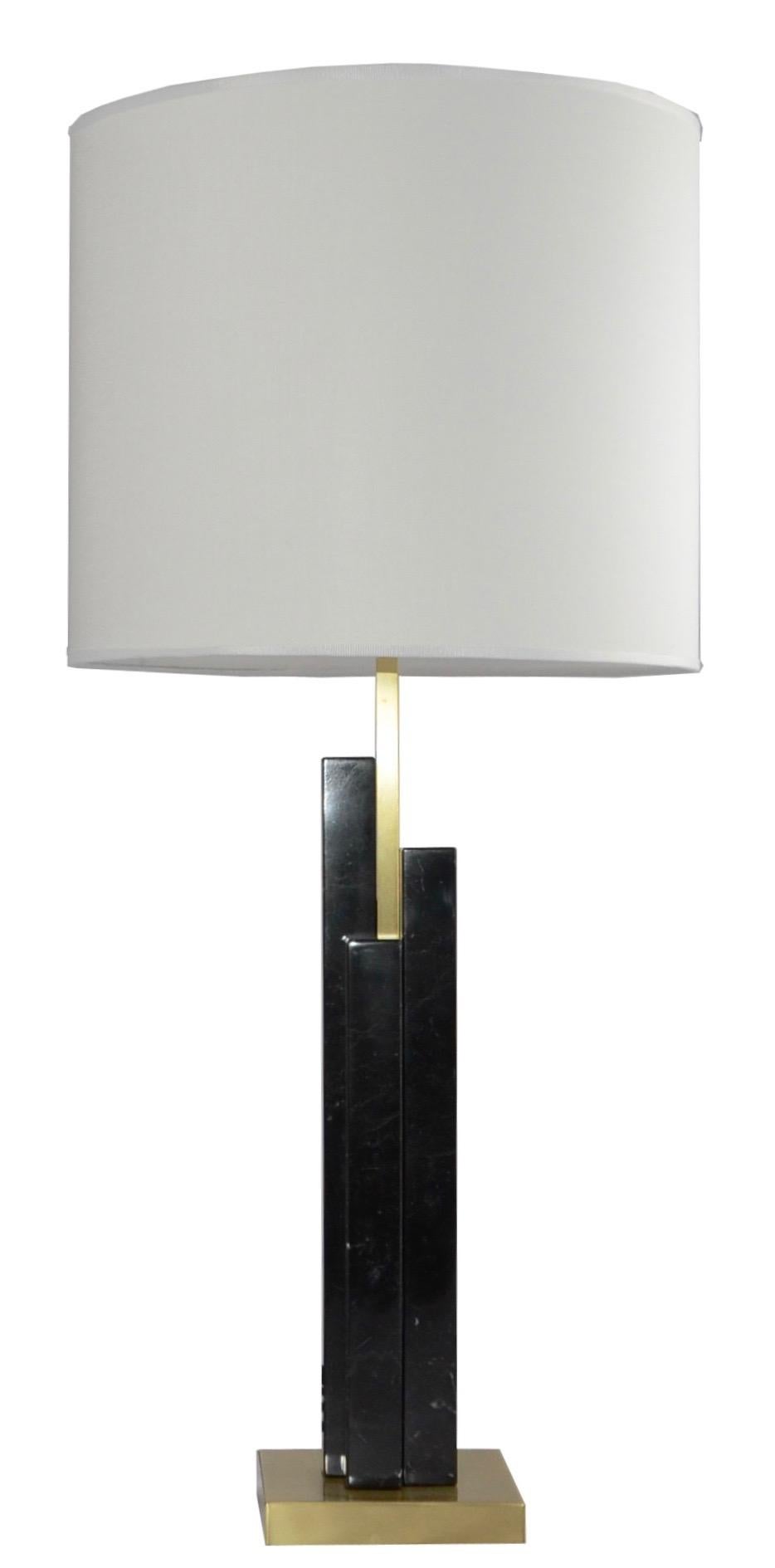Bespoke Art Deco Design Skyline Pair of Black Marble and Satin Brass Table Lamps 8