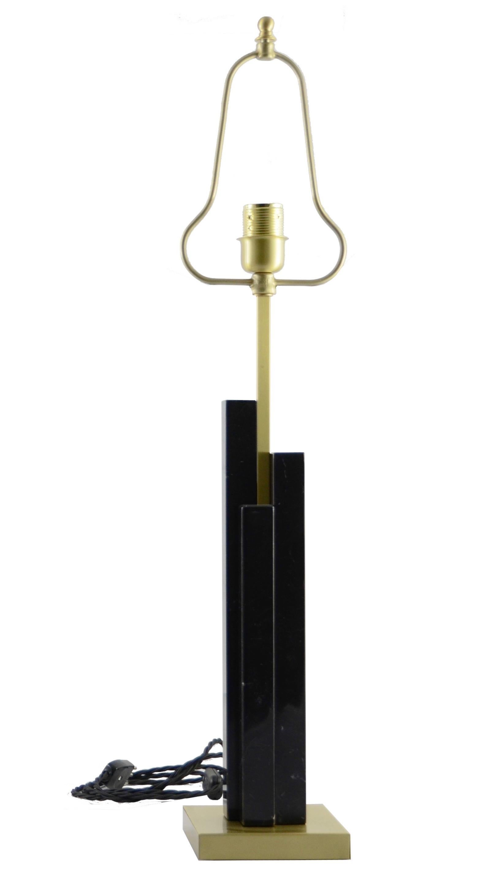 Italian Art Deco Style Pair of Black White Marble Satin Brass Modern Table Lamps 9