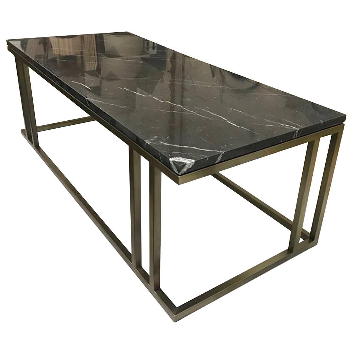 Bespoke Art Deco Inspired Elio Coffee Table Brass Plate Structure, Black Marble