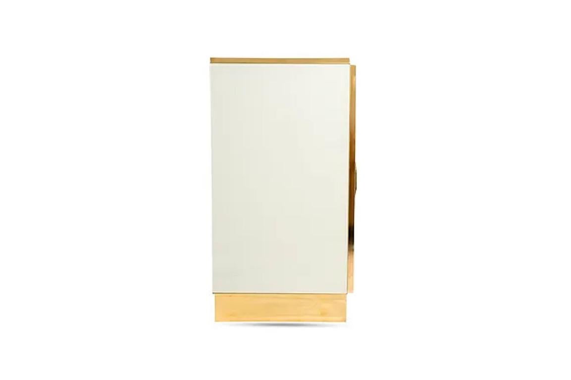 Cast Bespoke Art Deco Italian Couture Design White & Brass 3-Door Cupboard/Sideboard For Sale