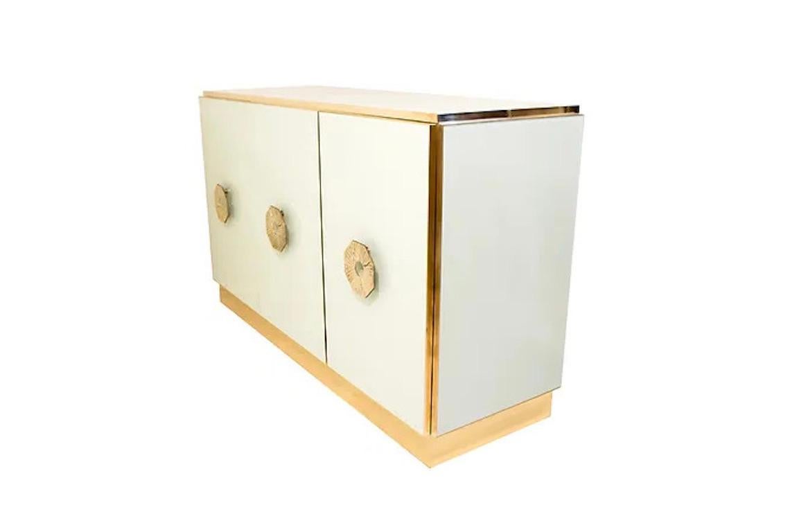 Bespoke Art Deco Italian Couture Design White & Brass 3-Door Cupboard/Sideboard For Sale 1