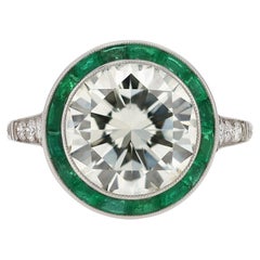 Bespoke Art Deco Revival 4.10 Carat Diamond & Emerald Platinum Engagement Ring