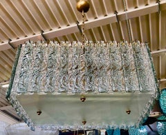 Bespoke Art Deco Style Italian Aquamarine Crystal Murano Glass Flush Chandelier