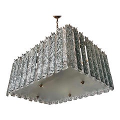 Bespoke Art Deco Style Italian Aquamarine Crystal Murano Glass Flush Chandelier