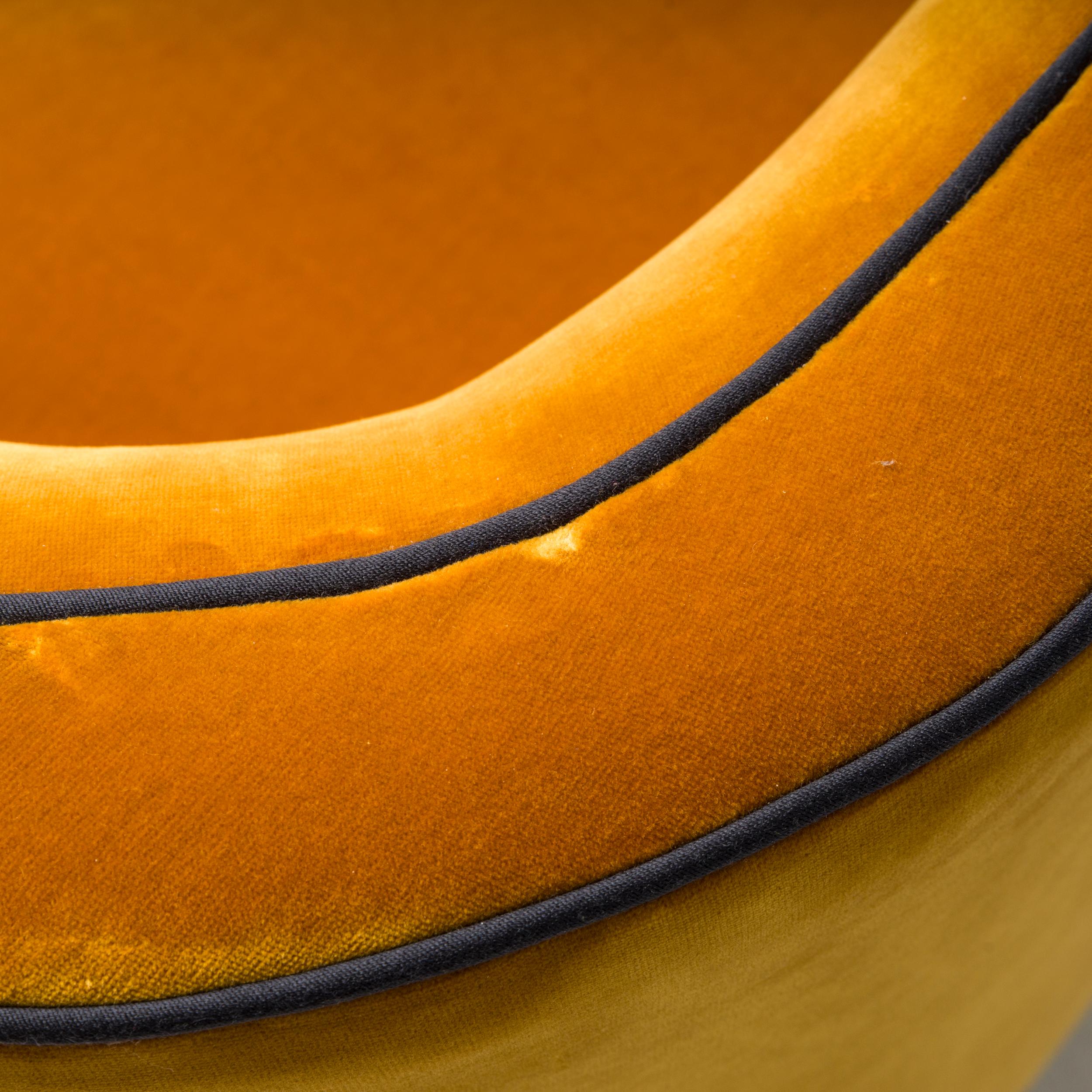 Bespoke Art Deco Style Mustard Yellow Velvet Chaise Longue With Grey Piping 1