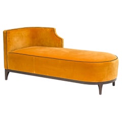 Bespoke Art Deco Style Mustard Yellow Velvet Chaise Longue With Grey Piping