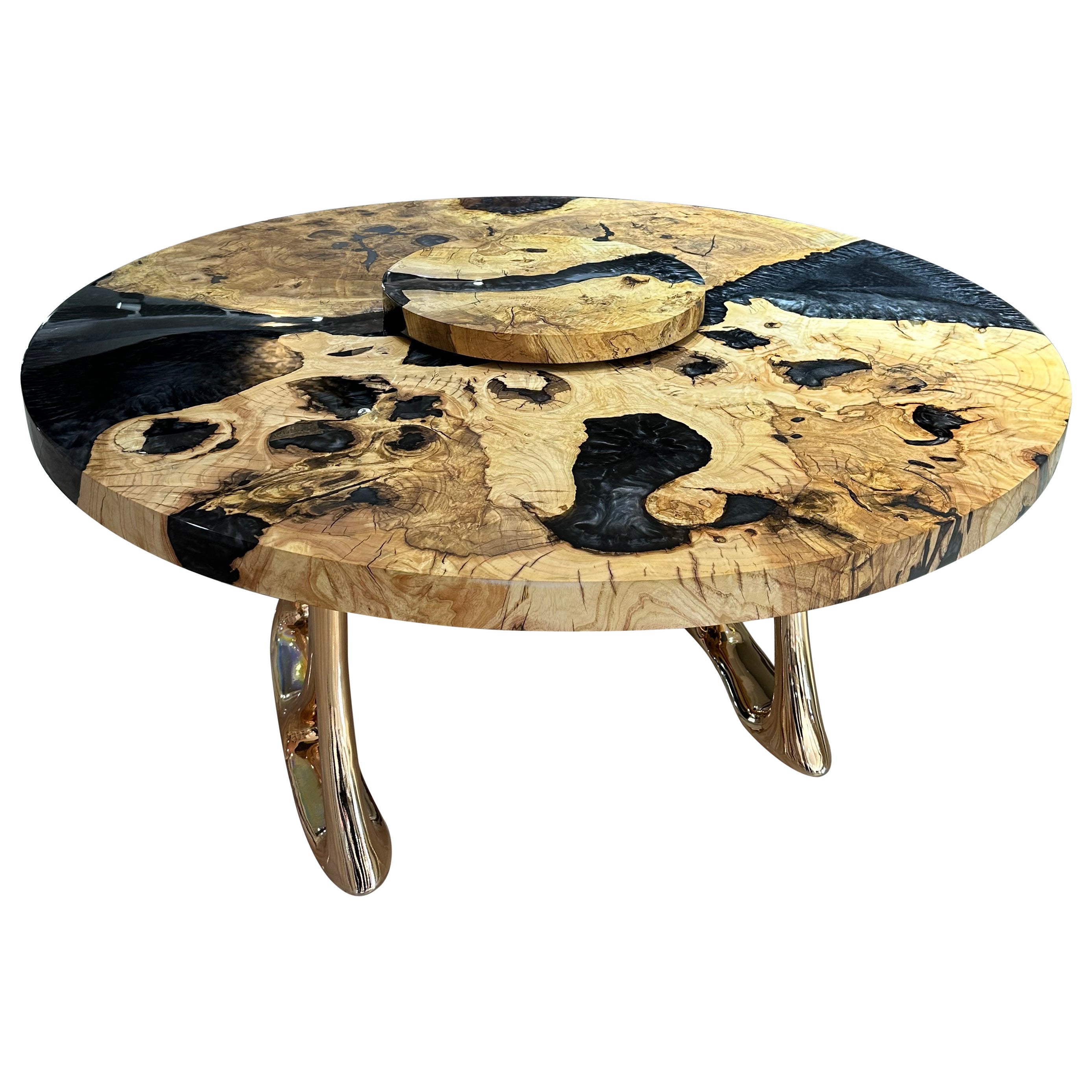 Bespoke Ash Wood and Epoxy Creation Organic Modern Round Dining Table