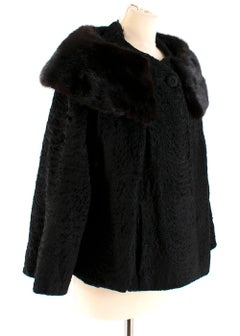 Bespoke Astrakhan and Mink Black Cape Coat - Belonged to Lauren Bacall - S