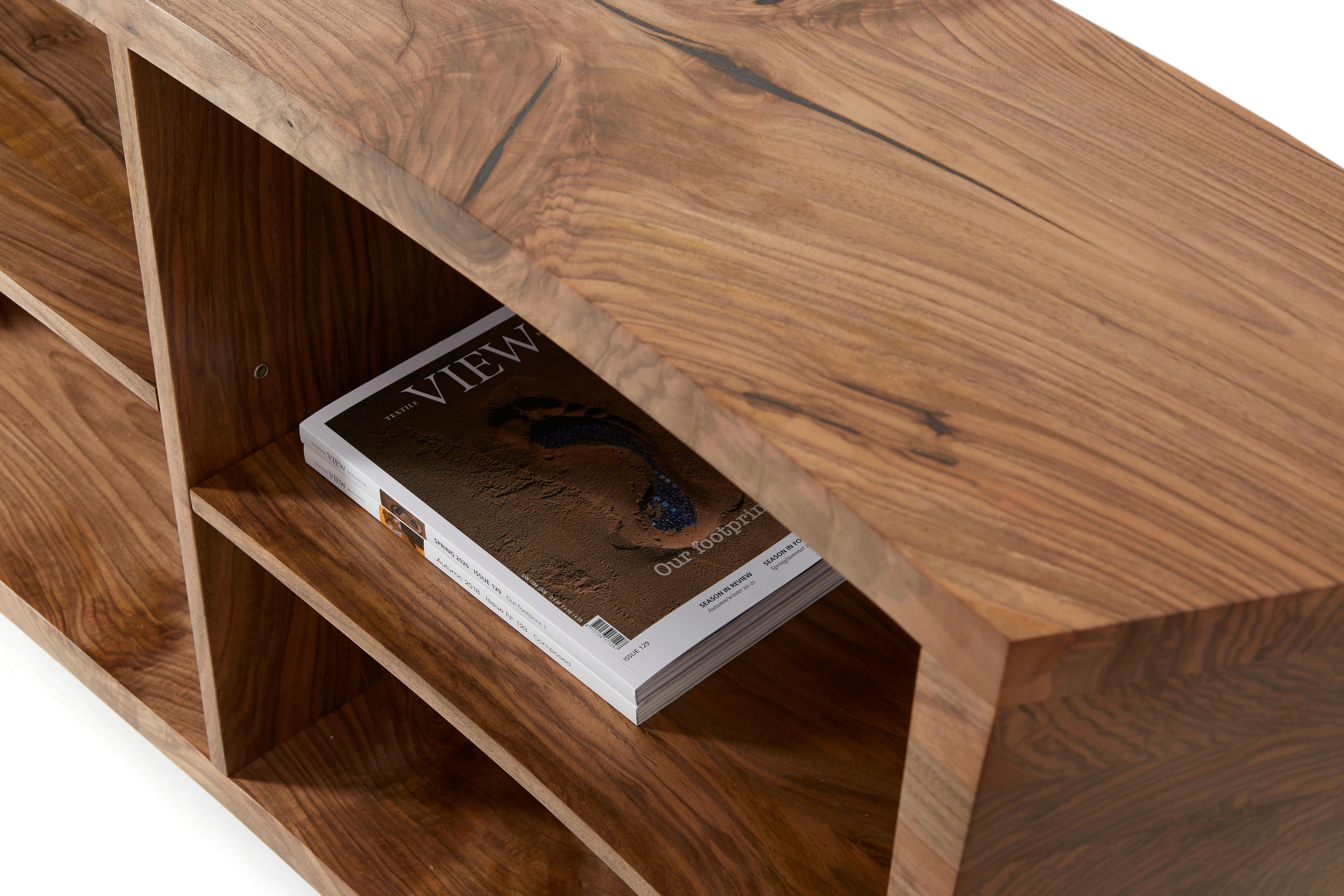 Bespoke Asymmetrical Bookcase of solid walnut.  For Sale 5