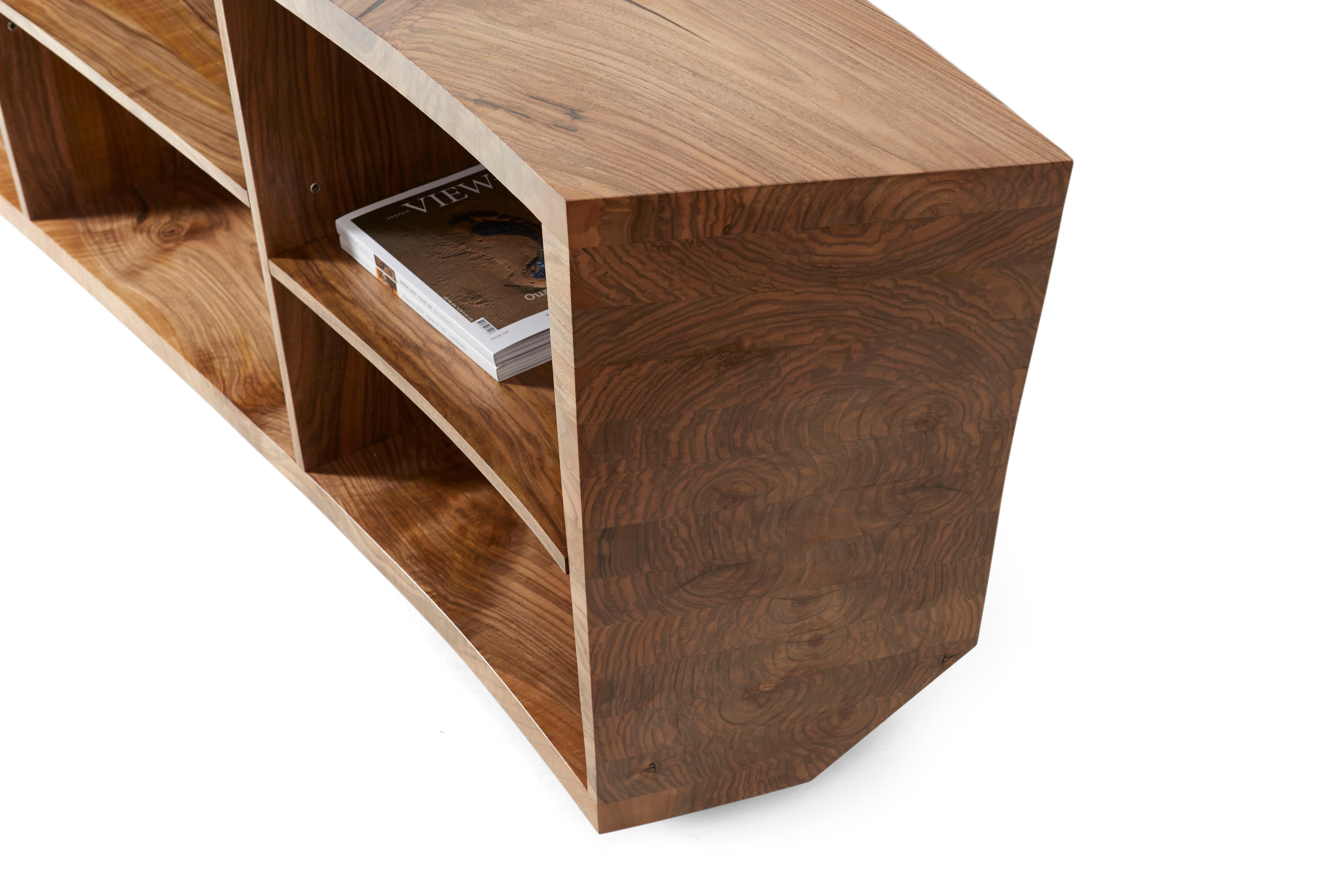 Modern Bespoke Asymmetrical Bookcase of solid walnut.  For Sale