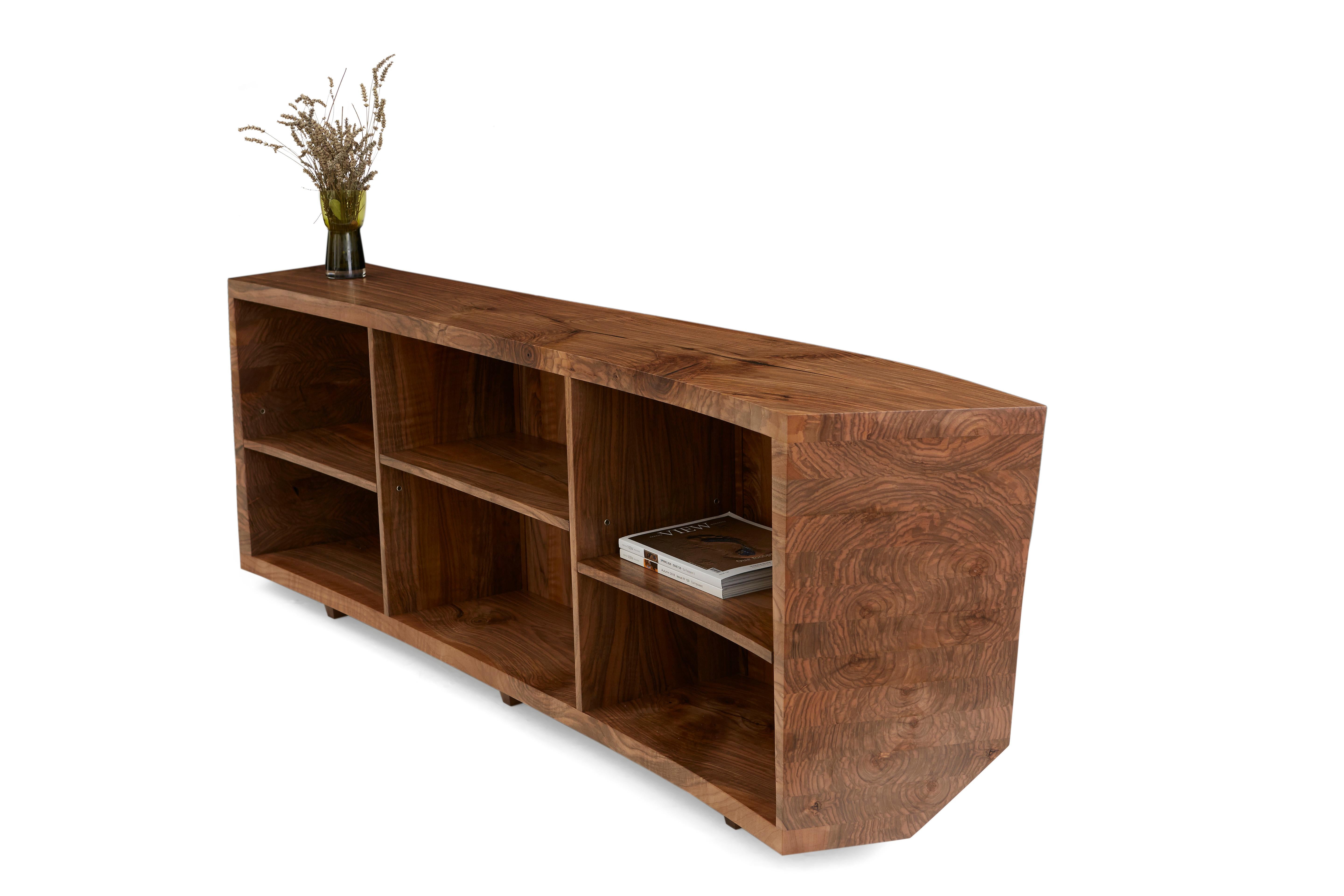 Hand-Crafted Bespoke Asymmetrical Bookcase of solid walnut.  For Sale