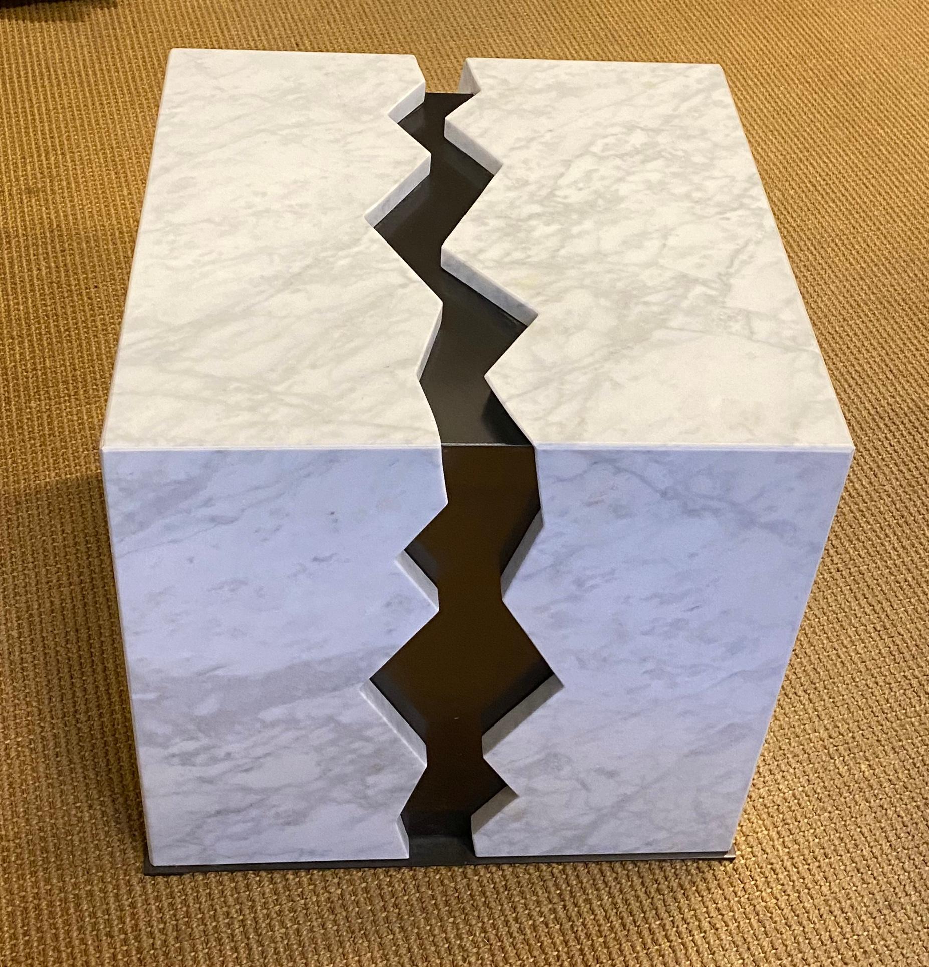 Bespoke Atelier Terrai Italian White Carrara Coffee Table & Satin Bronze Insert In New Condition In New York, NY