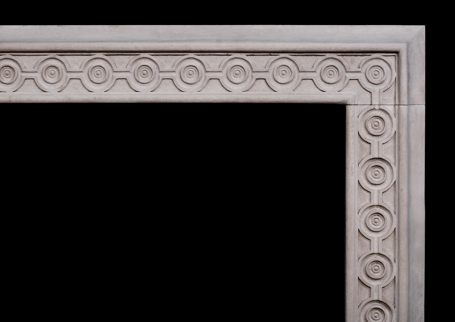 Georgian Bespoke Attractive English Limestone Fireplace with Guilloche Carving For Sale