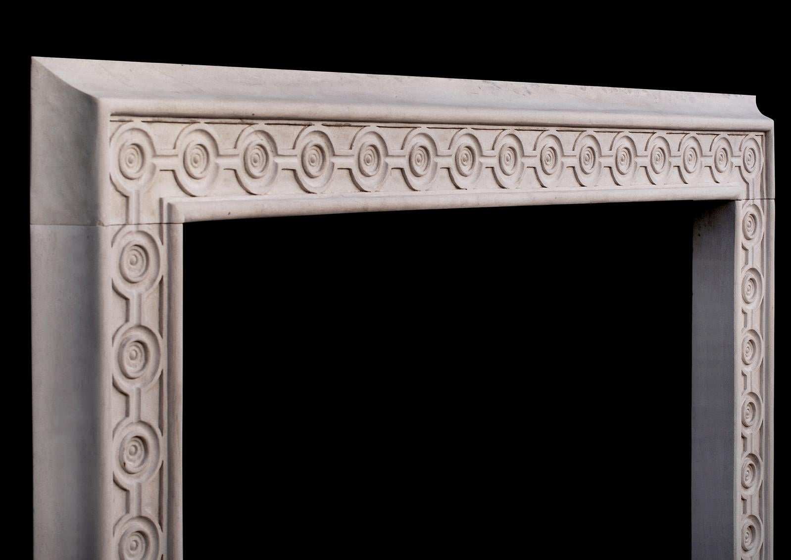 Bespoke Attractive English Limestone Fireplace with Guilloche Carving In Good Condition For Sale In London, GB