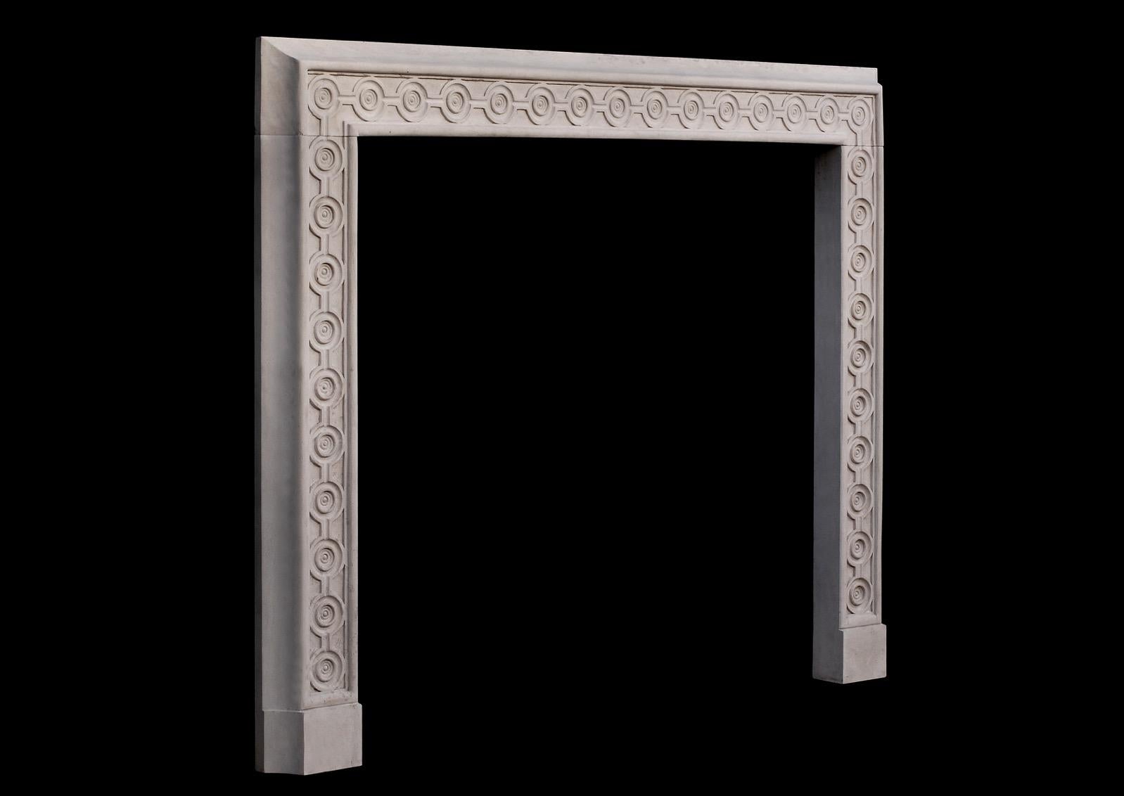 20th Century Bespoke Attractive English Limestone Fireplace with Guilloche Carving For Sale