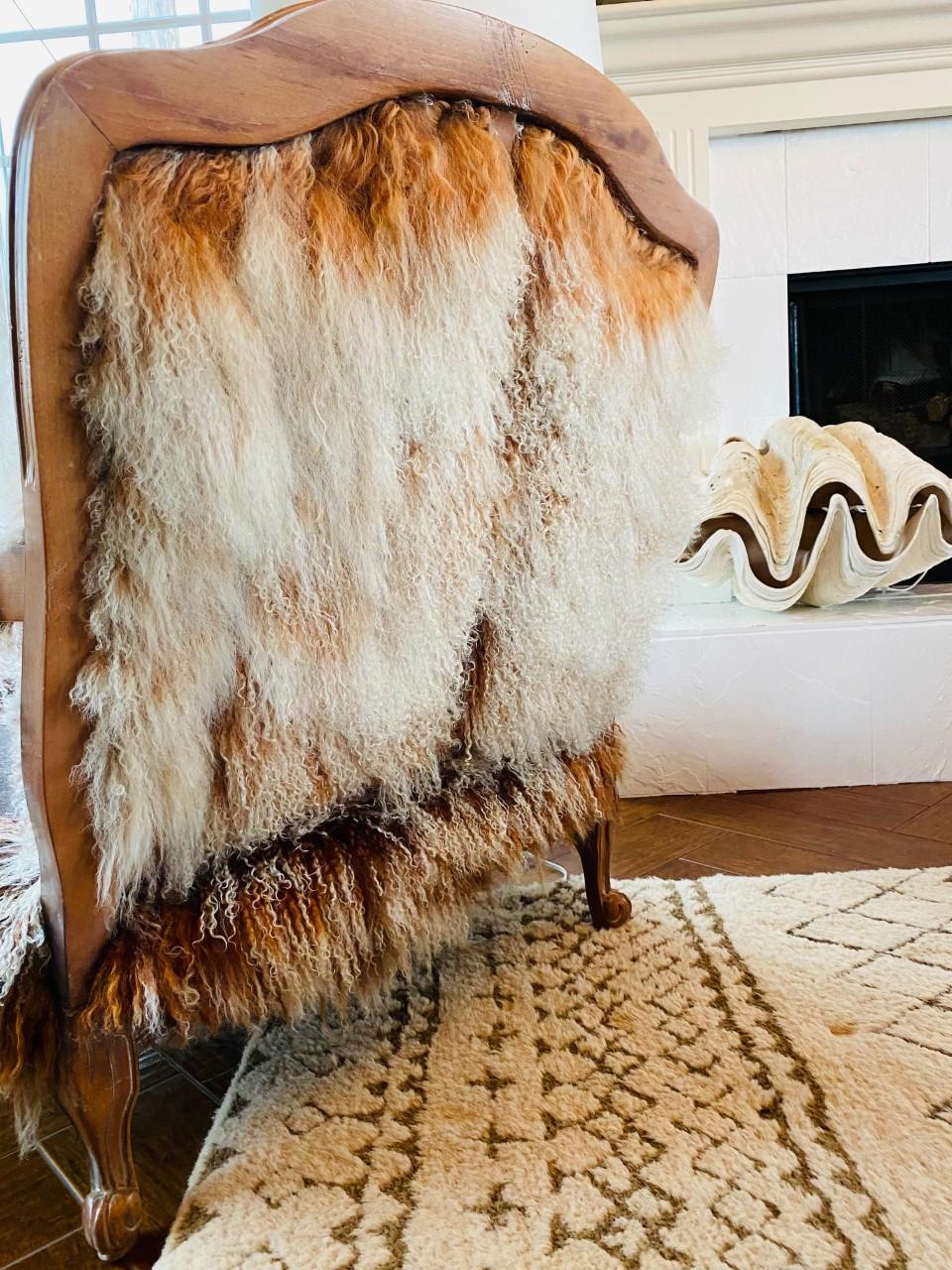 Hand-Crafted Bespoke Auberge Style Mongolian Sheep Fur Armchair