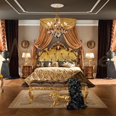 Bespoke Baroque Tufted Bed Bench with Gold Leaf by Modenese Interiors